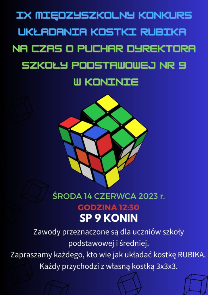 plakat z informacja o turnieju kostki rubika w sp9